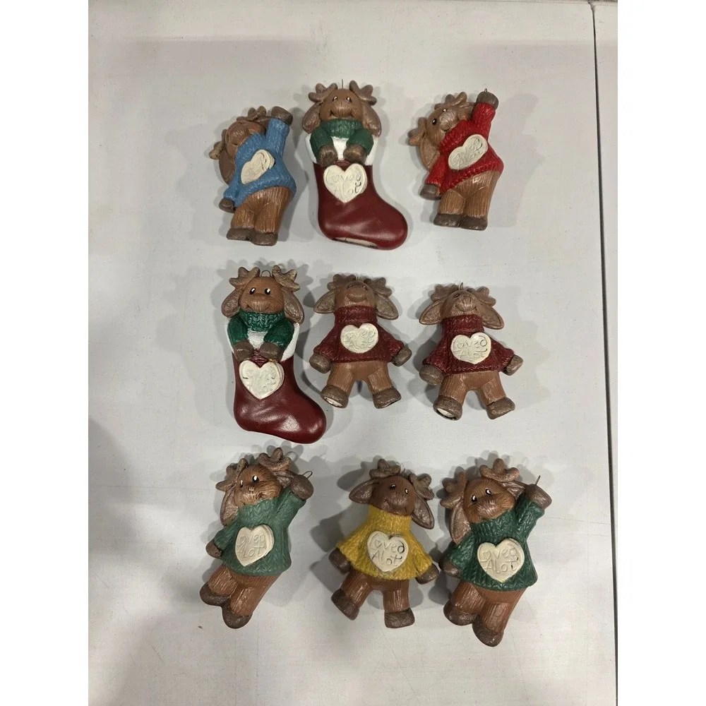 Set of 9 Christmas Moose/Bears Ornaments Sweaters Hearts Stocking Shaped‎ Loved